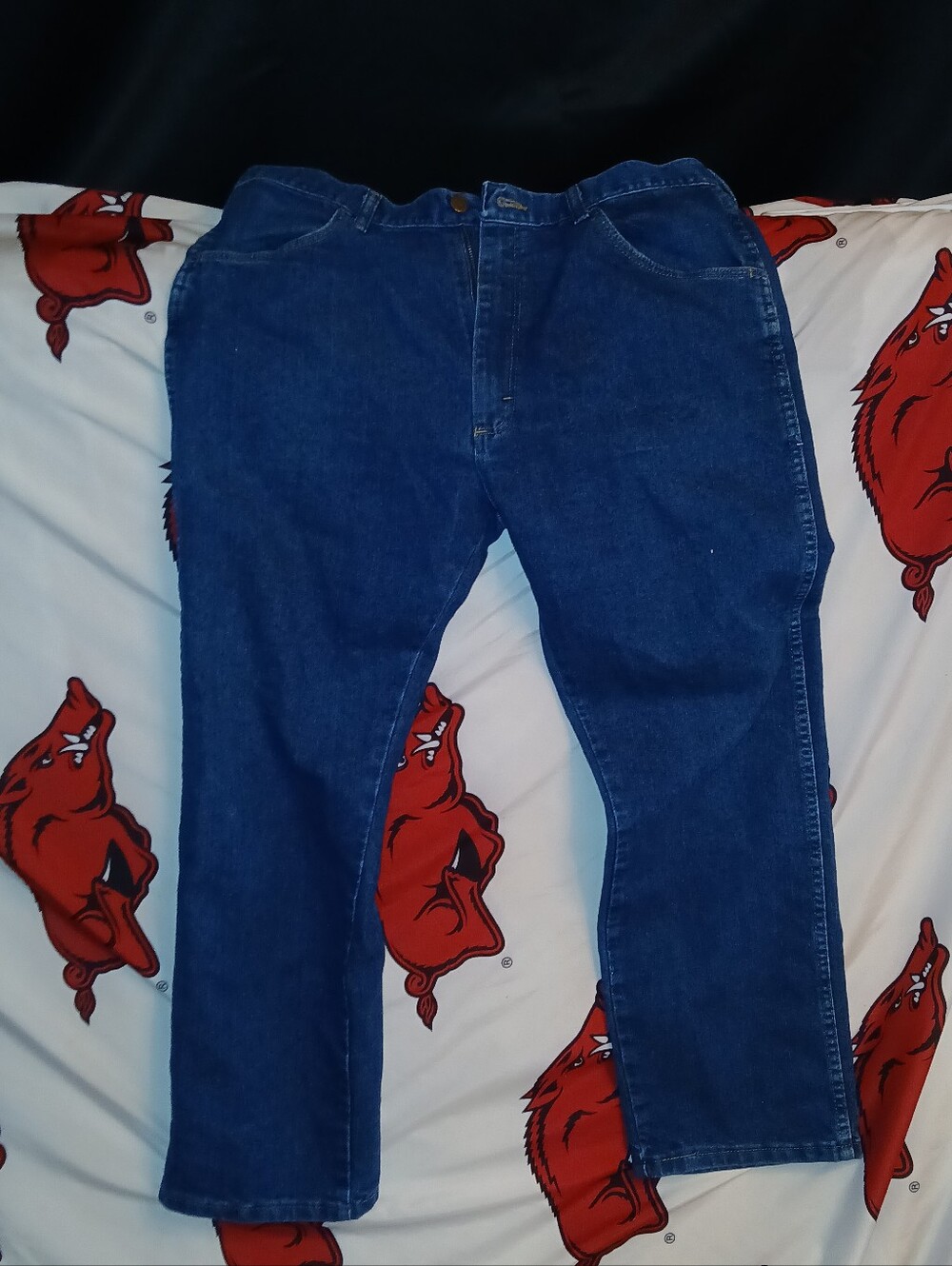Wrangler Brown Leather Patch Blue Denim Jeans 36×29